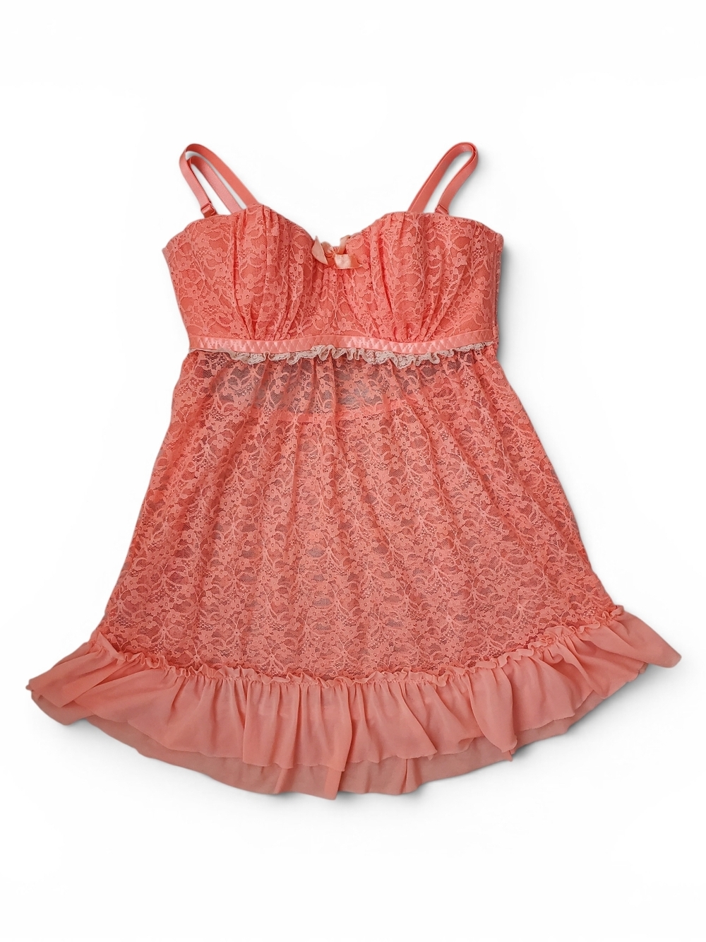 Baby Doll Coral Lace Ruffle Lingerie